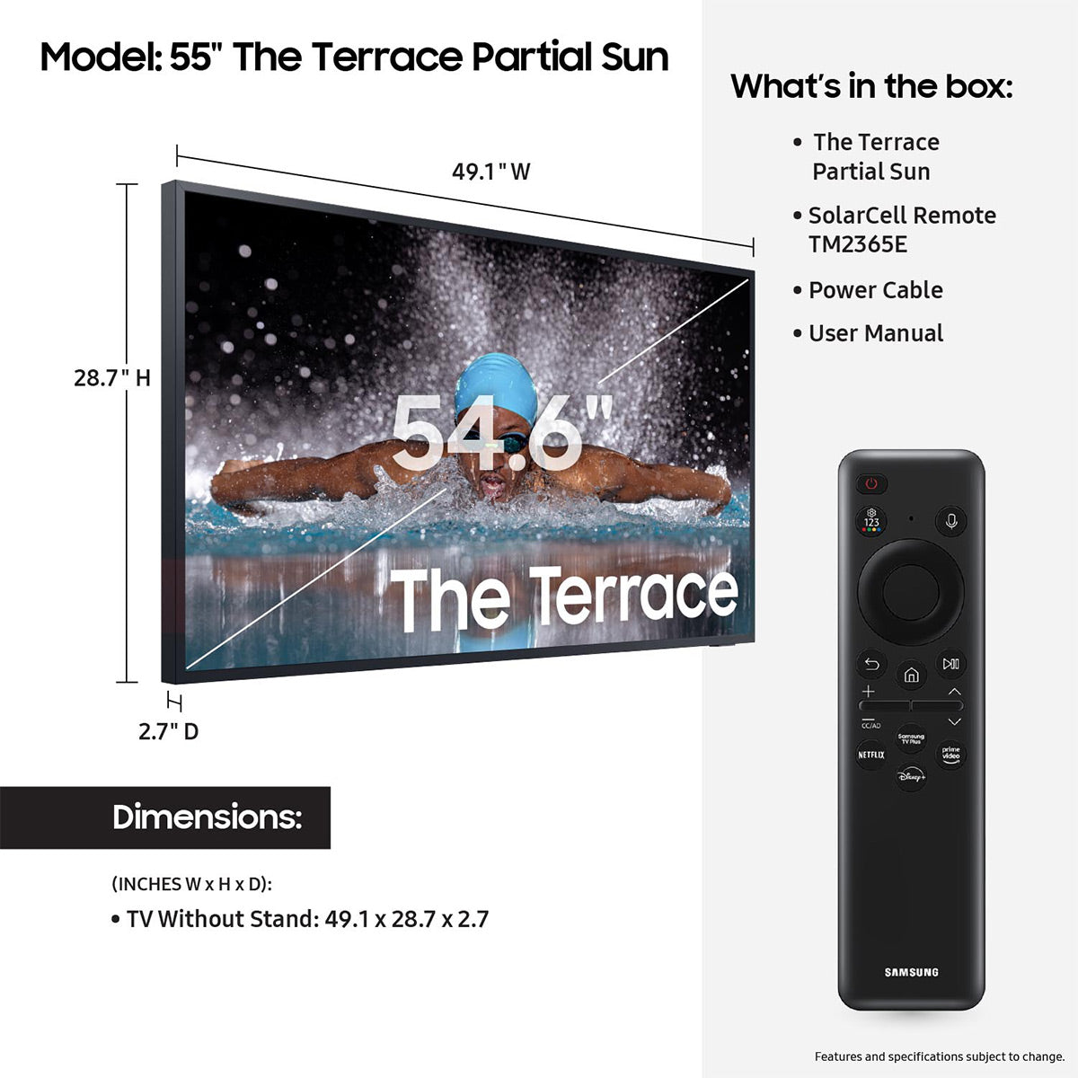 Samsung QN55LST7DA 55" 4K The Terrace Partial Sun QLED UHD Outdoor Smart TV