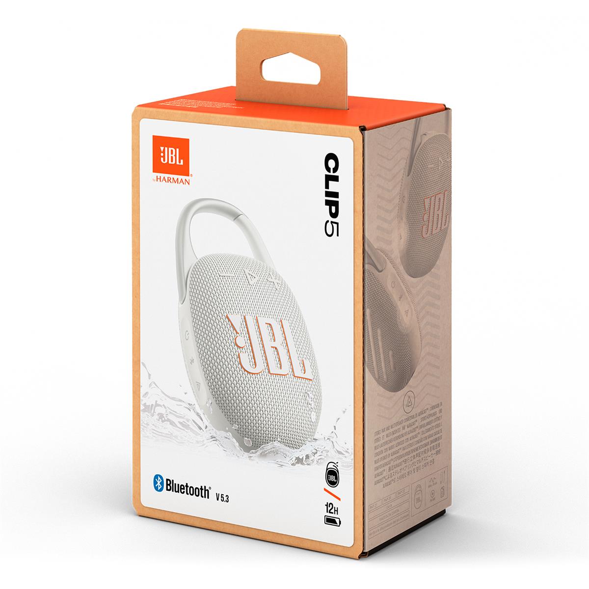 JBL Clip 5 Ultra Portable Bluetooth Speaker with gSport Silicone Sleeve (White)