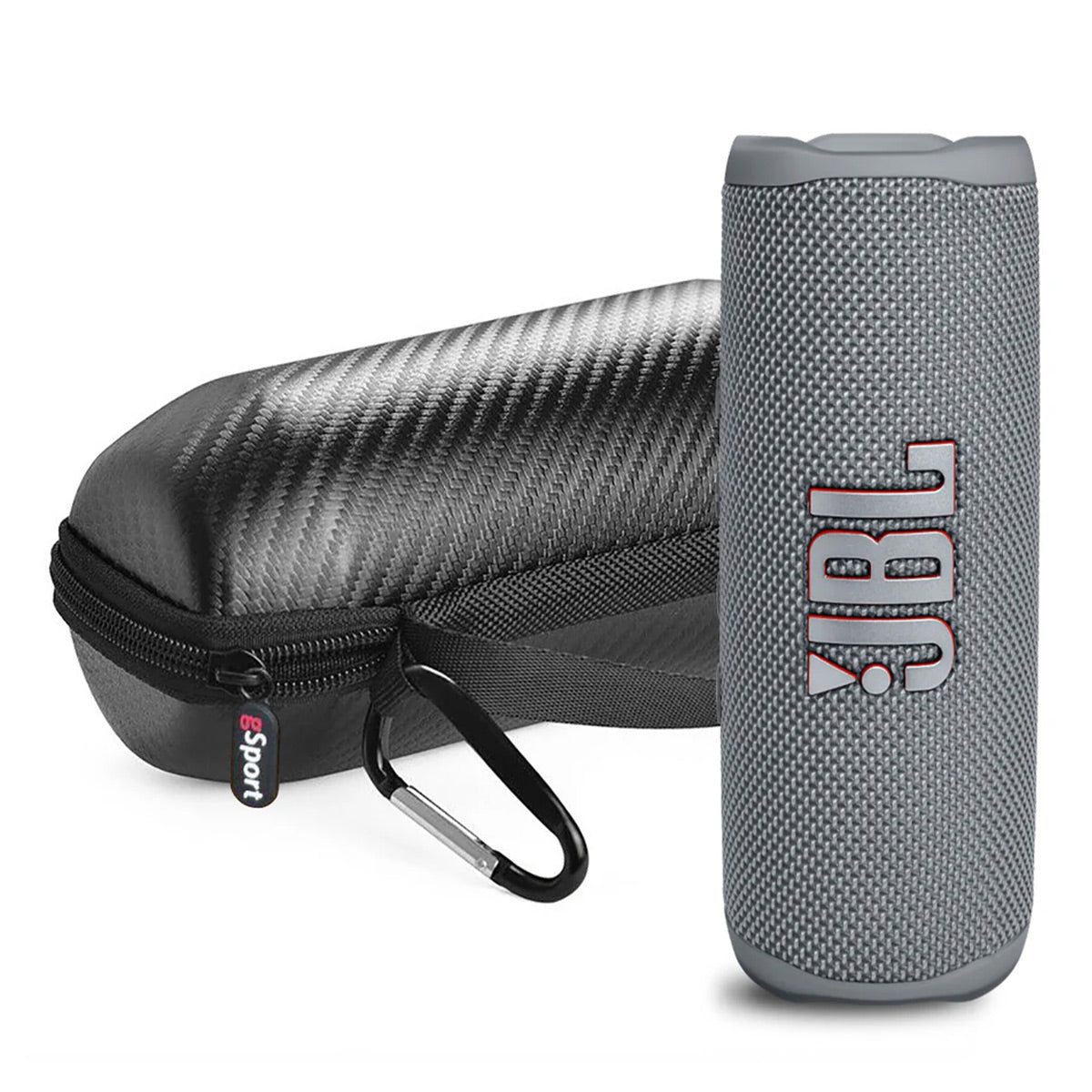 JBL Flip 6 Waterproof Portable Speaker with gSport Carbon Fiber Case (Gray)