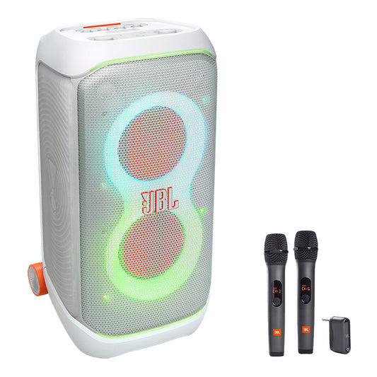 JBL PartyBox Stage 320 Portable Party Speaker with Wireless Two Microphone System (White)