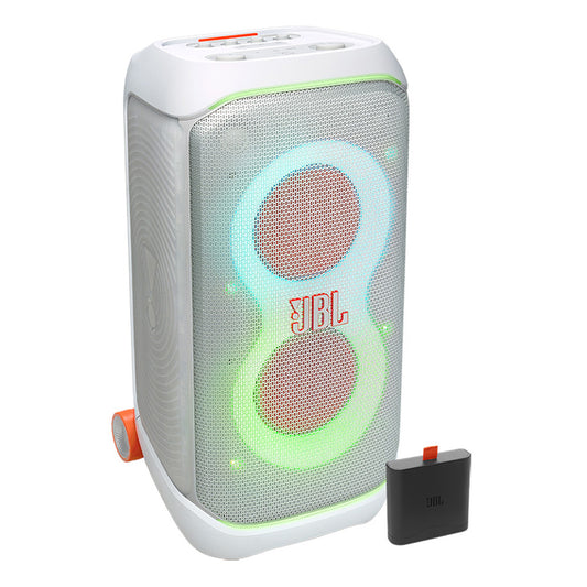 JBL Partybox Stage 320 Portable Party Speaker Bundle with Additional Battery 400 (White)