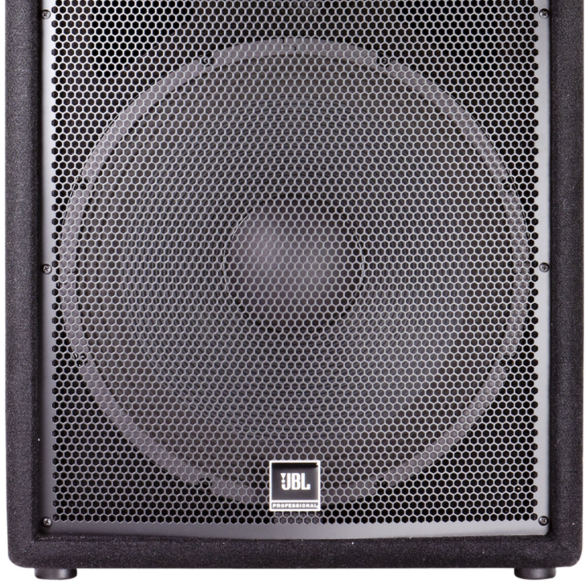 Black portable PA speaker with a perforated metal grille and visible JBL logo