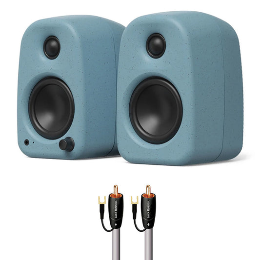 Kanto UKI Bluetooth Speakers Bundle with AudioQuest Jack Russell Subwoofer Cable - 4m (Blue)