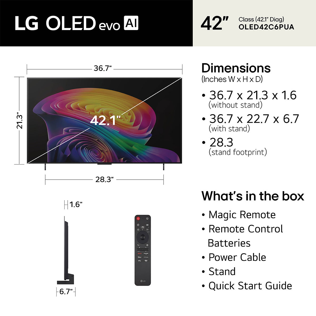 LG OLED42C6PUA 42" OLED evo AI C6 4K Smart TV