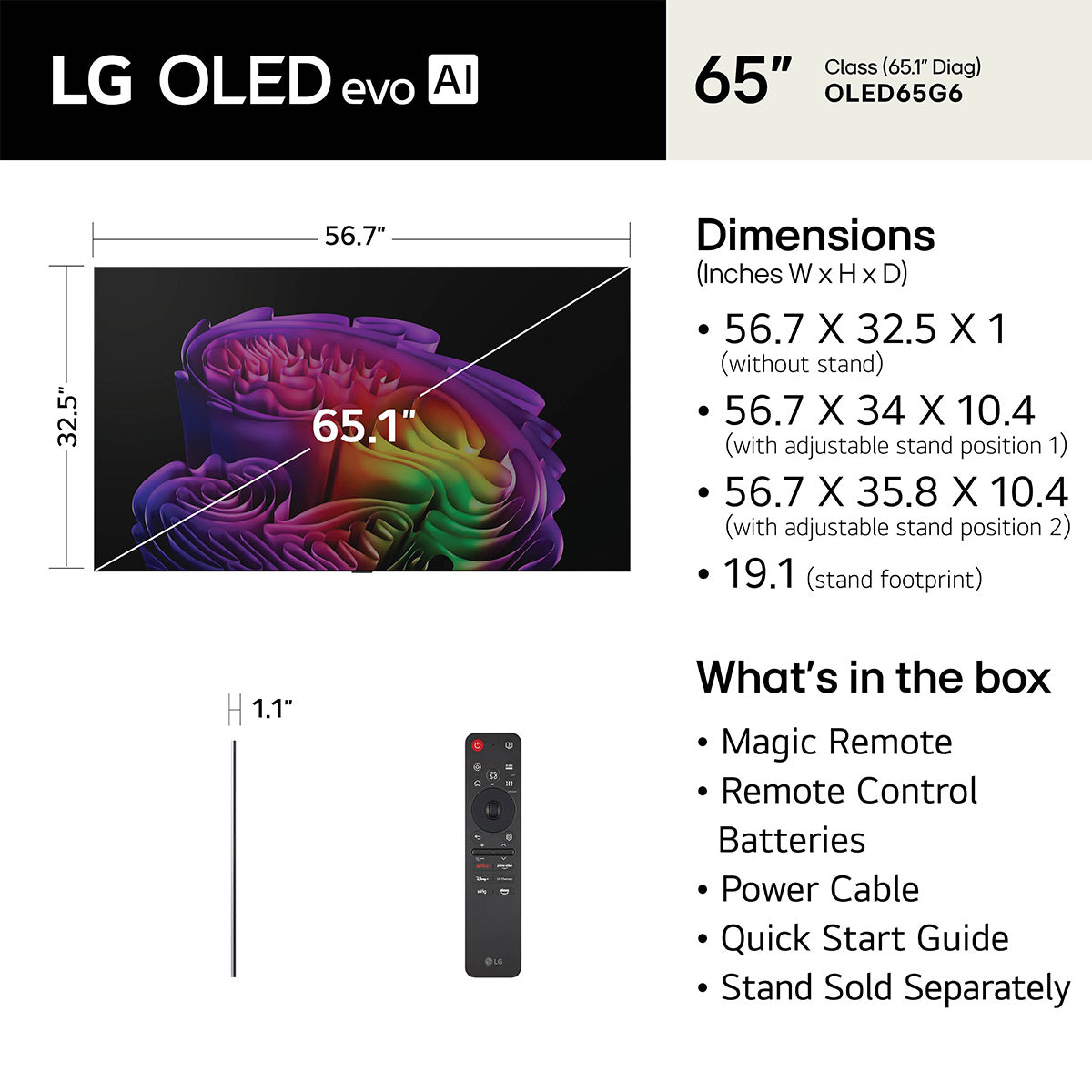 LG OLED65G6WUA 65" OLED evo AI G6 4K Smart TV