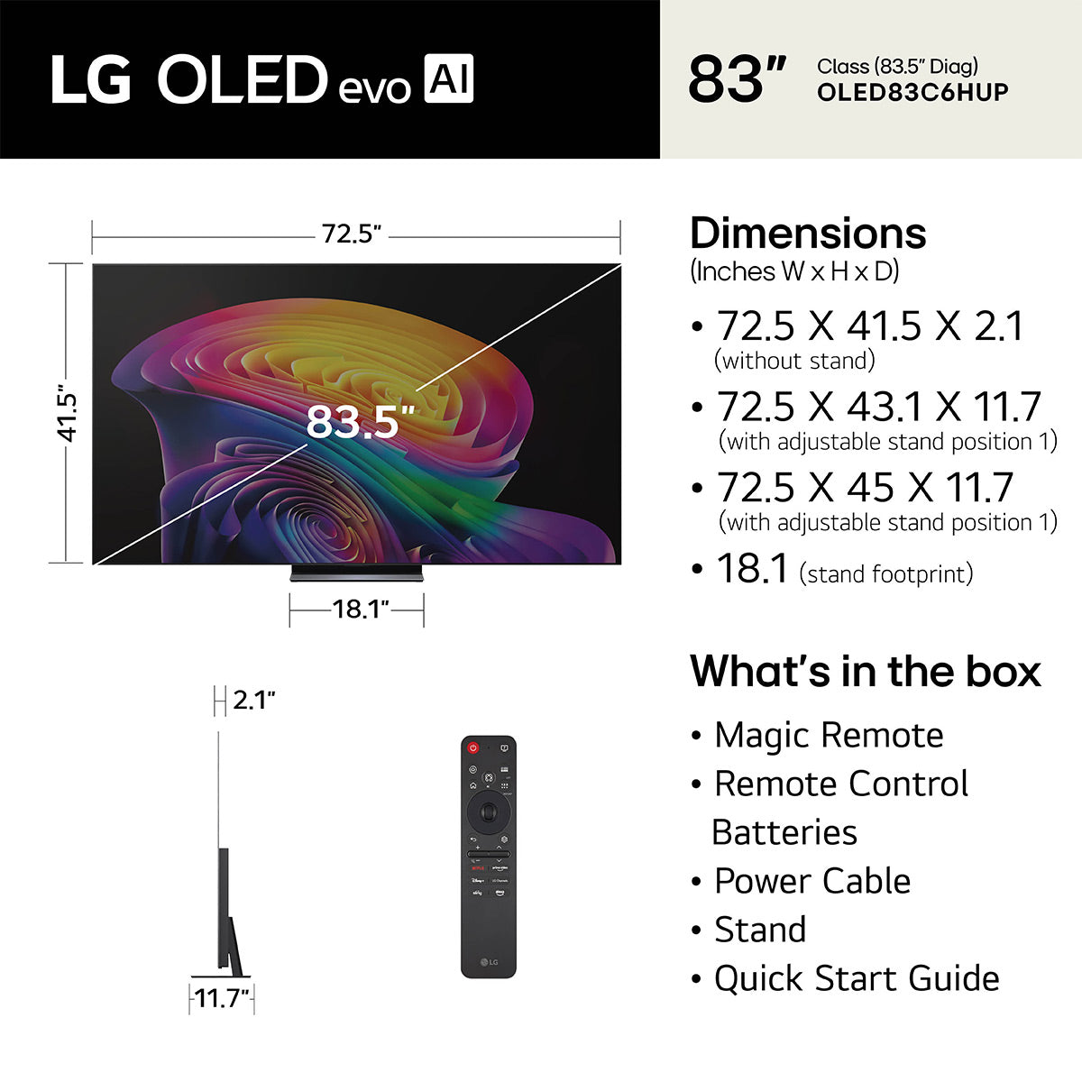 LG OLED83C6HUP 83" OLED evo AI C6H 4K Smart TV