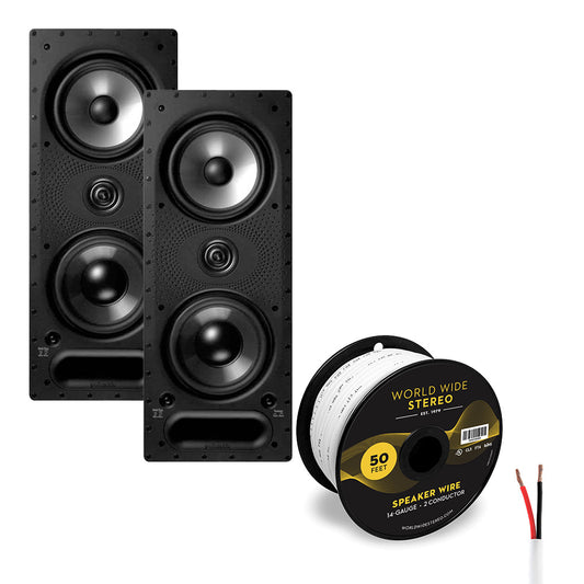 Polk Audio 265-LS Vanishing In Wall 3 Way Speaker Pair with 14 Gauge Speaker Wire - 50 Feet