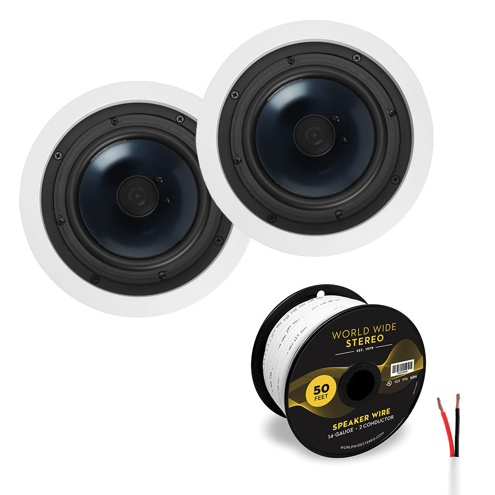 Polk Audio RC60i 6 Inch In Ceiling 2 Way Speakers Cable Bundle (Pair)