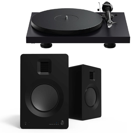 Pro-Ject Debut Evo 2 Turntable Bundle with Kanto TUK Premium Powered Bookshelf Speakers (Satin Black/Matte Black)