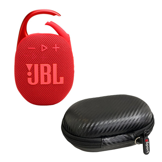 JBL Clip 5 Ultra Portable Bluetooth Speaker with gSport Carbon Fiber Case (Red)
