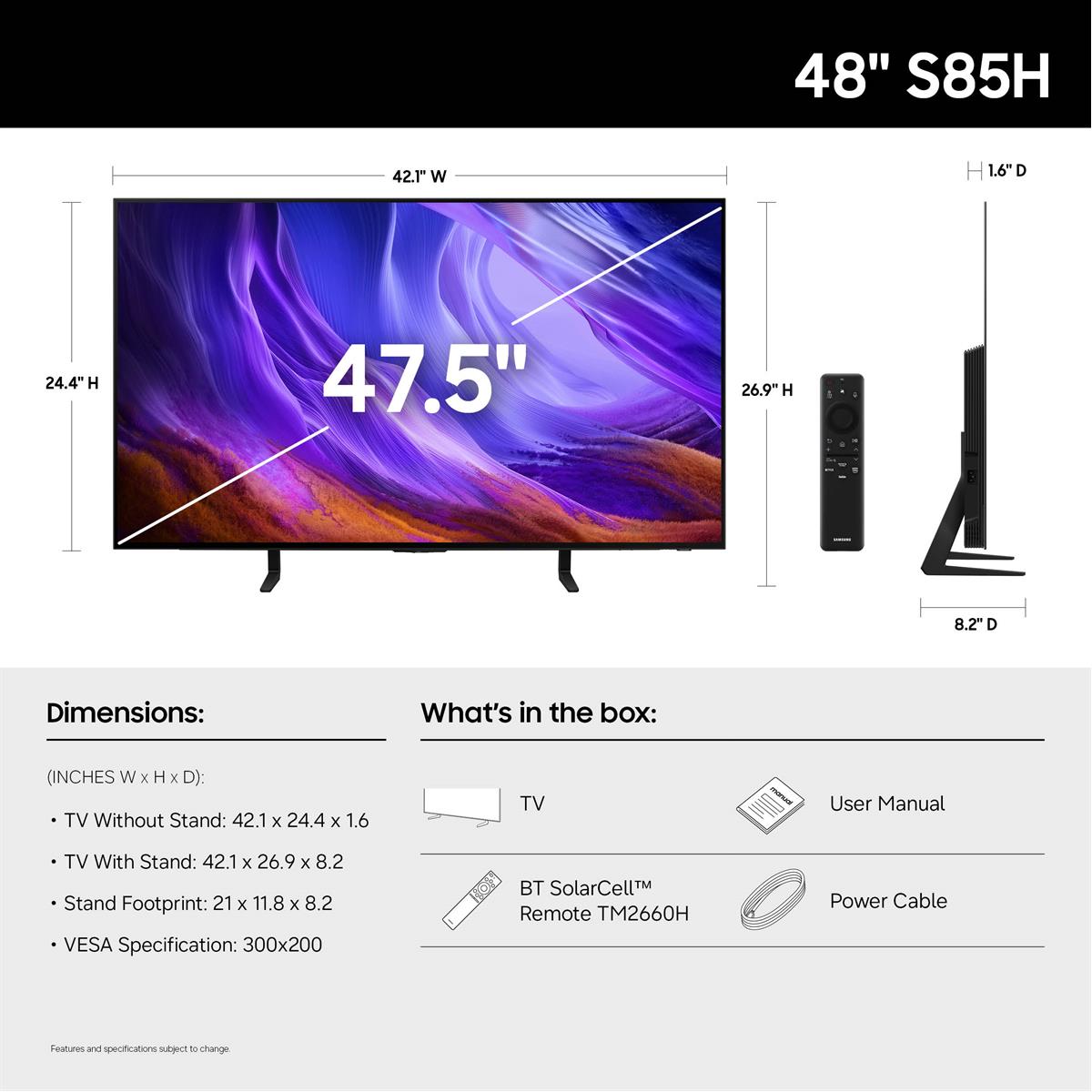 Samsung QN48S85HAEXZA S85H 48 Inch 4K OLED TV