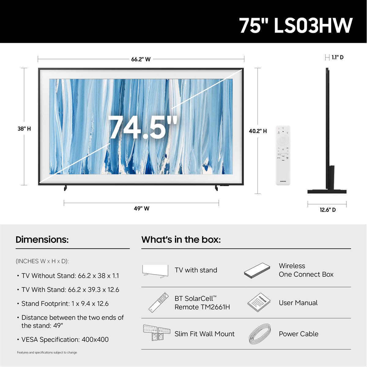 Samsung QN75LS03HWFXZA LS03HW 75" The Frame Pro 4K NeoQLED TV