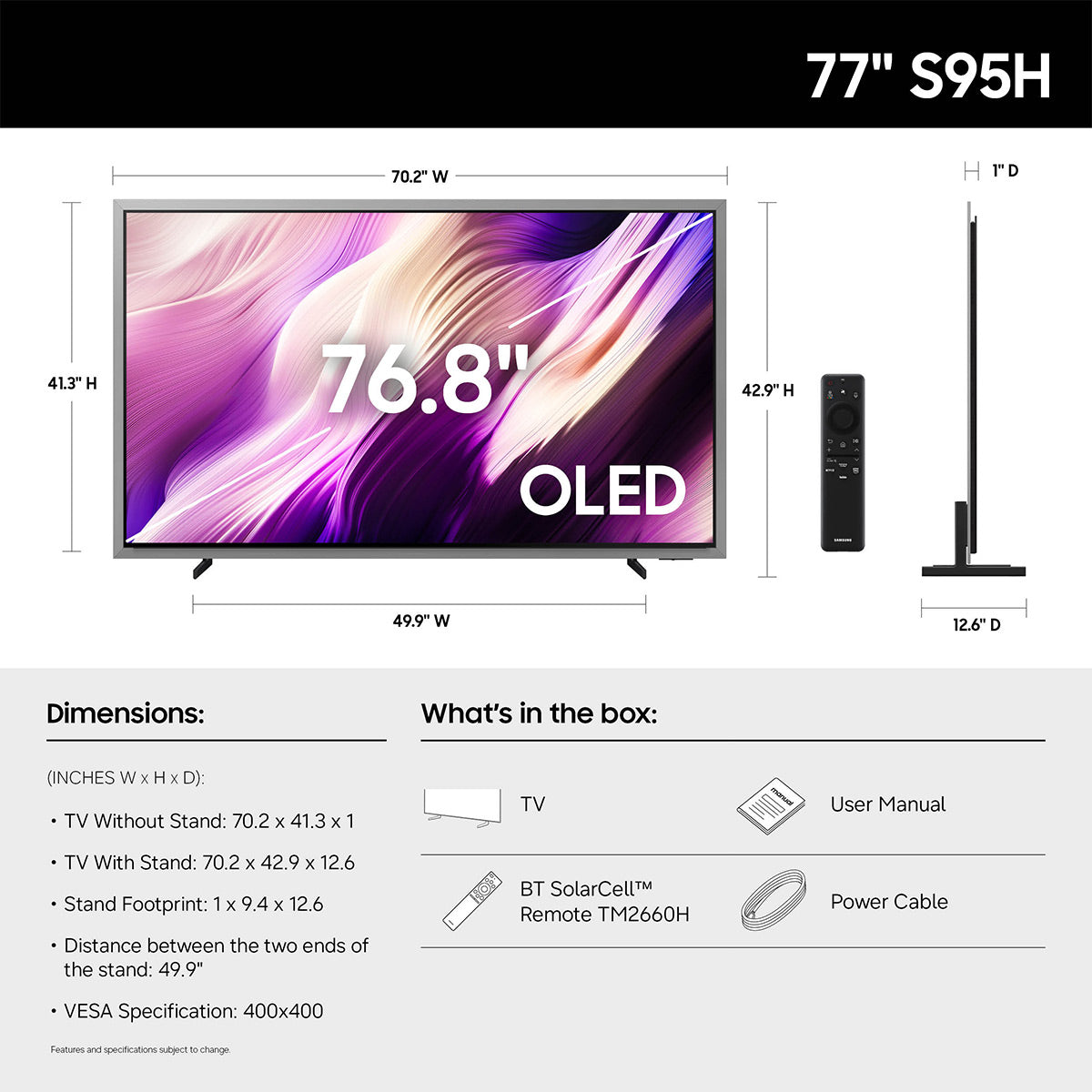 Samsung QN77S95HAFXZA S95H 77 Inch 4K OLED TV