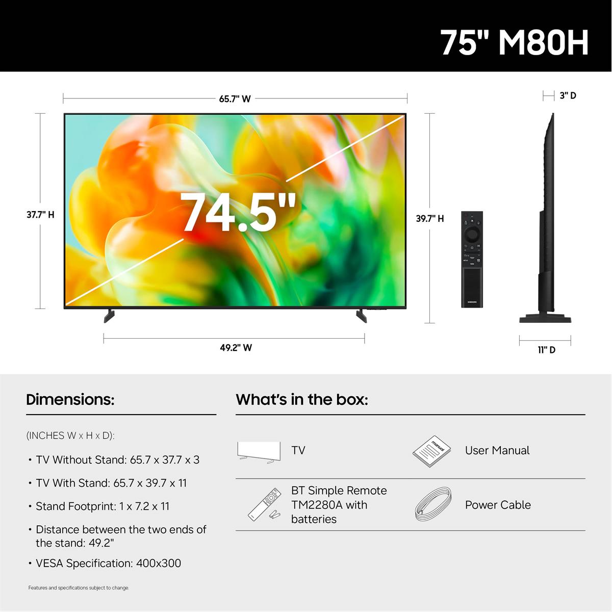 Samsung UN75M80HAFXZA M80H 75 Inch 4K LED TV