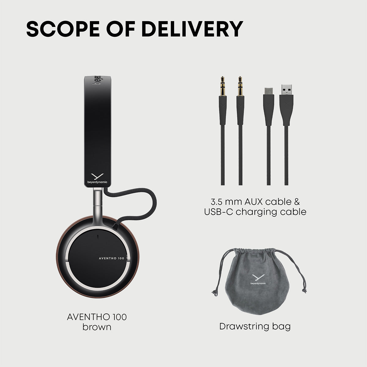 Beyerdynamic AVENTHO 100 Wireless On-Ear Headphones with Active Noise Cancellation (Brown)