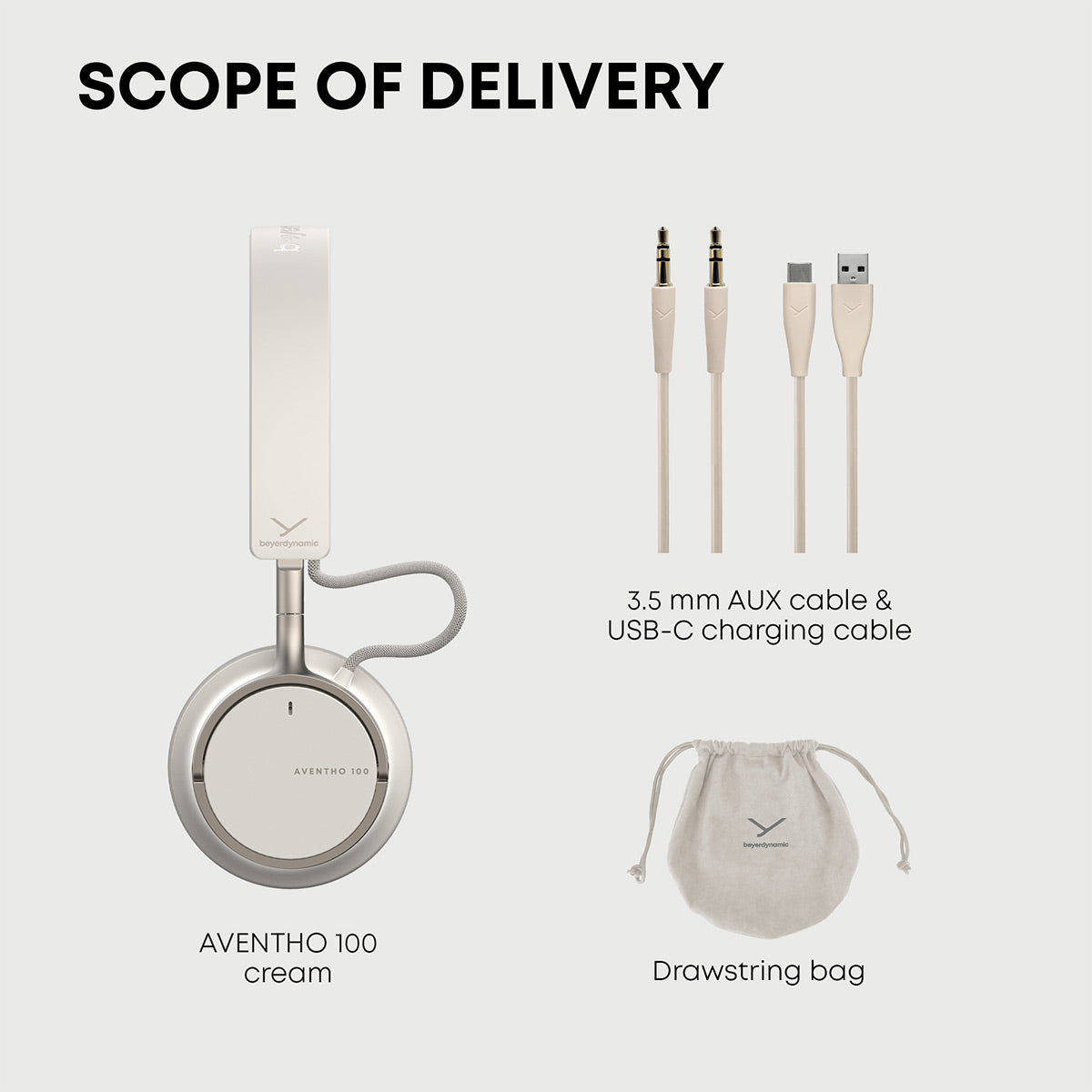 Beyerdynamic AVENTHO 100 Wireless On-Ear Headphones with Active Noise Cancellation (Cream)