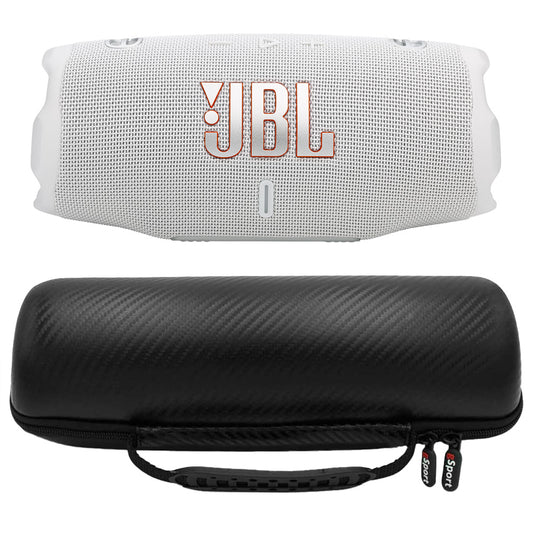 JBL CHARGE 6 Waterproof Portable Speaker Bundle with gSport Carbon Fiber Case (White)