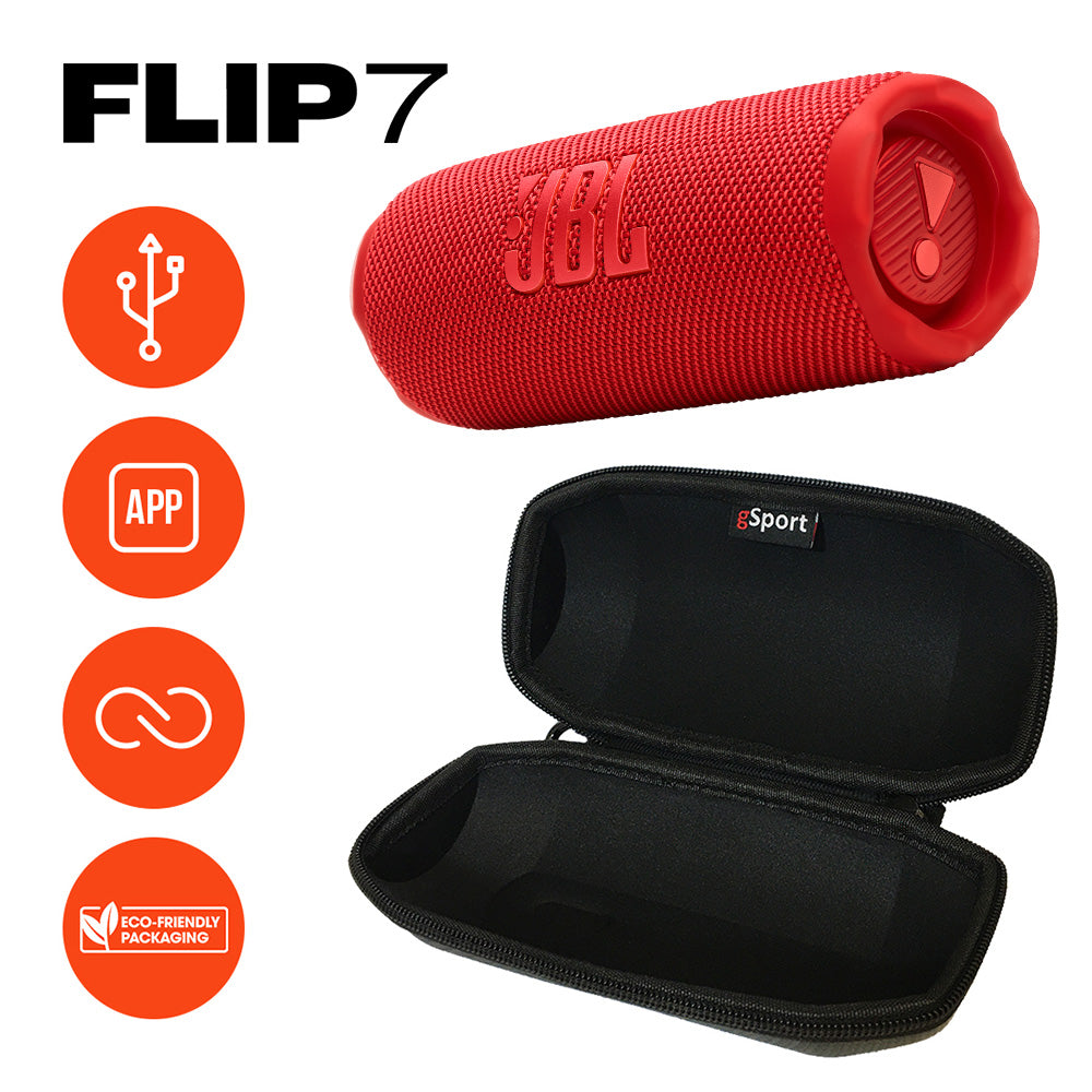 JBL FLIP 7 Waterproof Portable Speaker Bundle with gSport Carbon Fiber Case (Red)