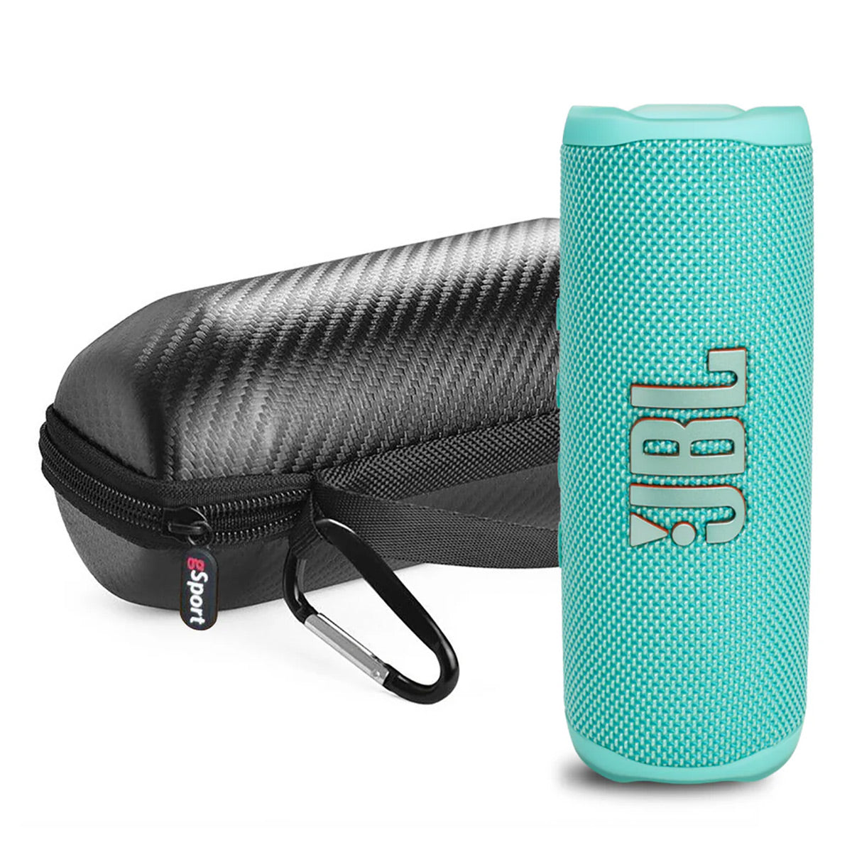 JBL Flip 6 Waterproof Portable Speaker with gSport Carbon Fiber Case (Teal)
