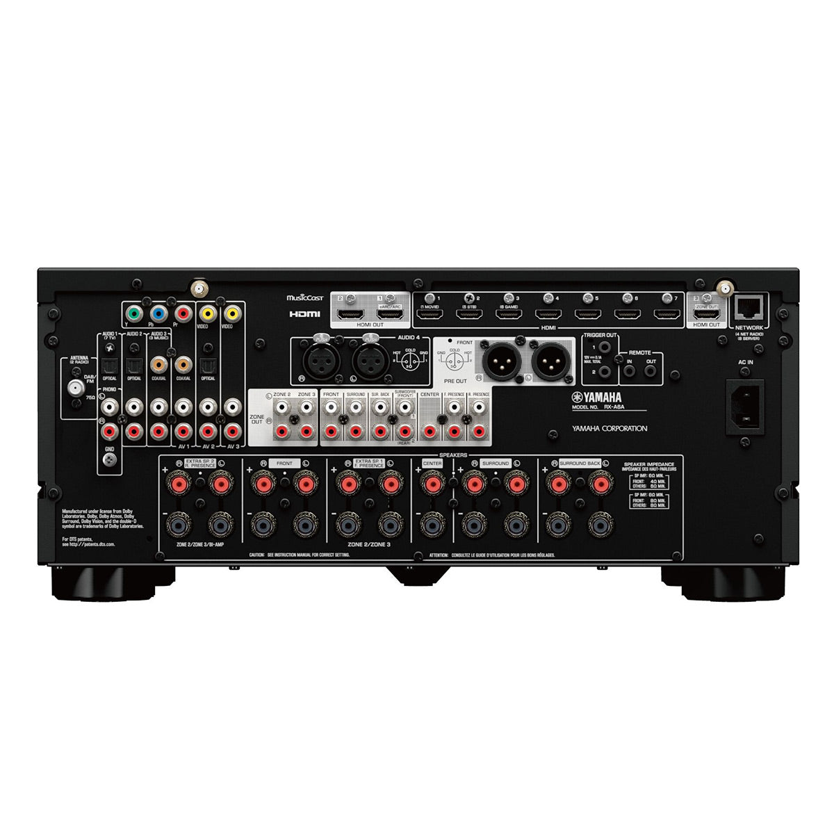 Yamaha RX-A6A AVENTAGE 9.2 Channel AV Receiver with Sanus Ultra High Speed 8K 6.56 ft. HDMI 2.1 Cable