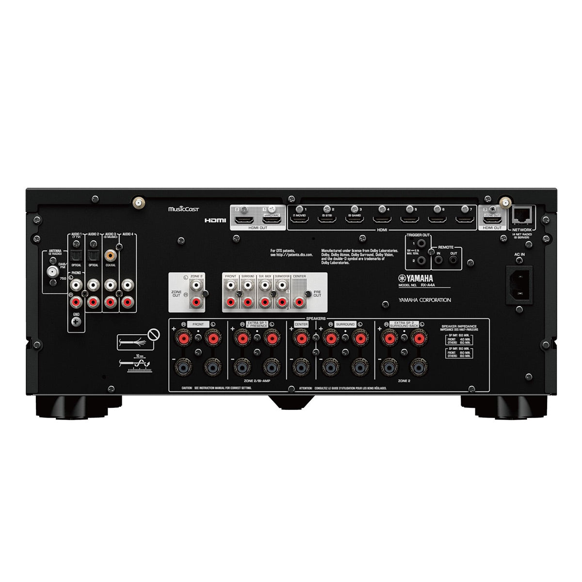 Yamaha RX-A4A AVENTAGE 7.2 Channel AV Receiver with Sanus Ultra High Speed 8K 6.56 ft. HDMI 2.1 Cable