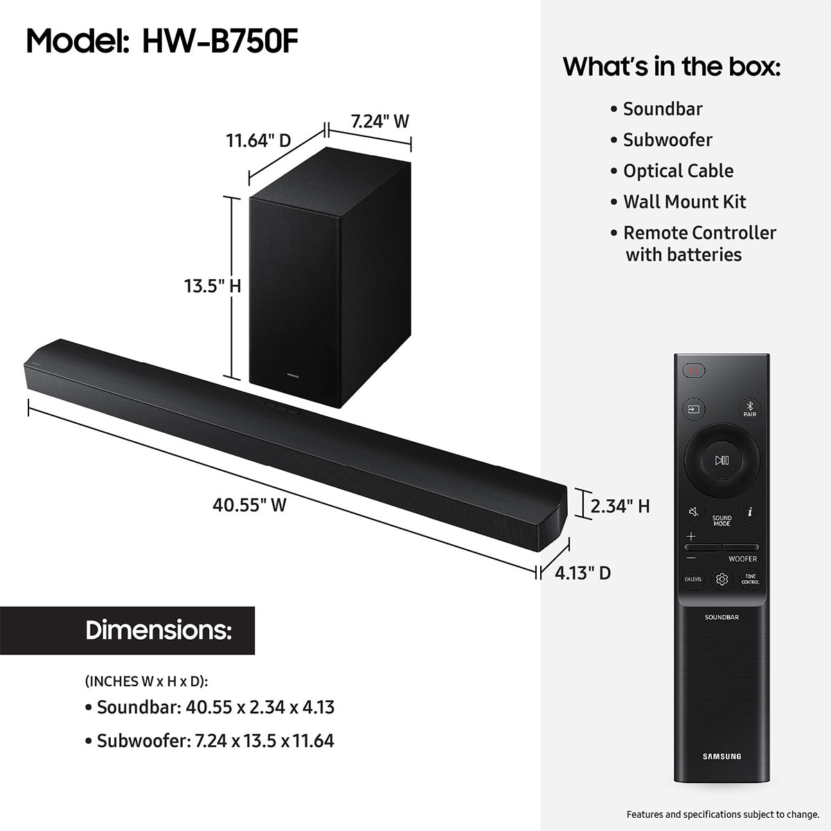 Samsung HW-B750F 5.1 Channel Soundbar and Wireless Subwoofer