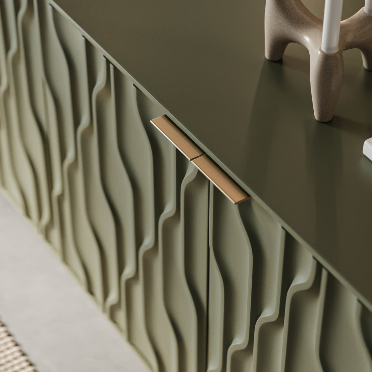 BDI Mesa 7639 4-Door Credenza (Moss with Brass Base)