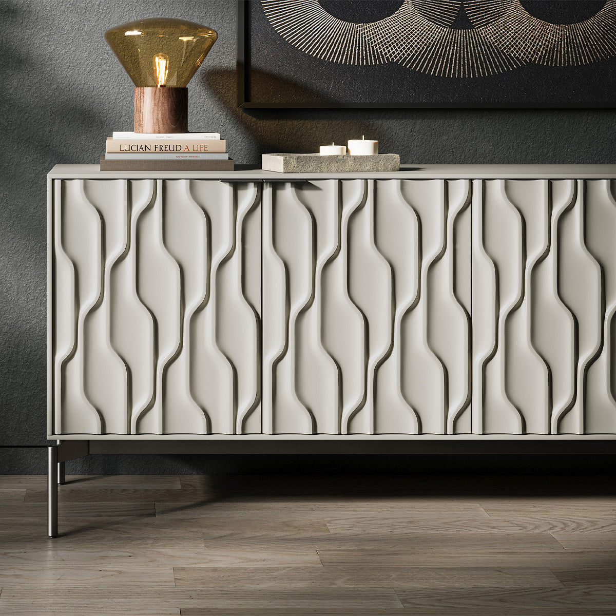 BDI Mesa 7639 4-Door Credenza (Stone with Carbon Base)