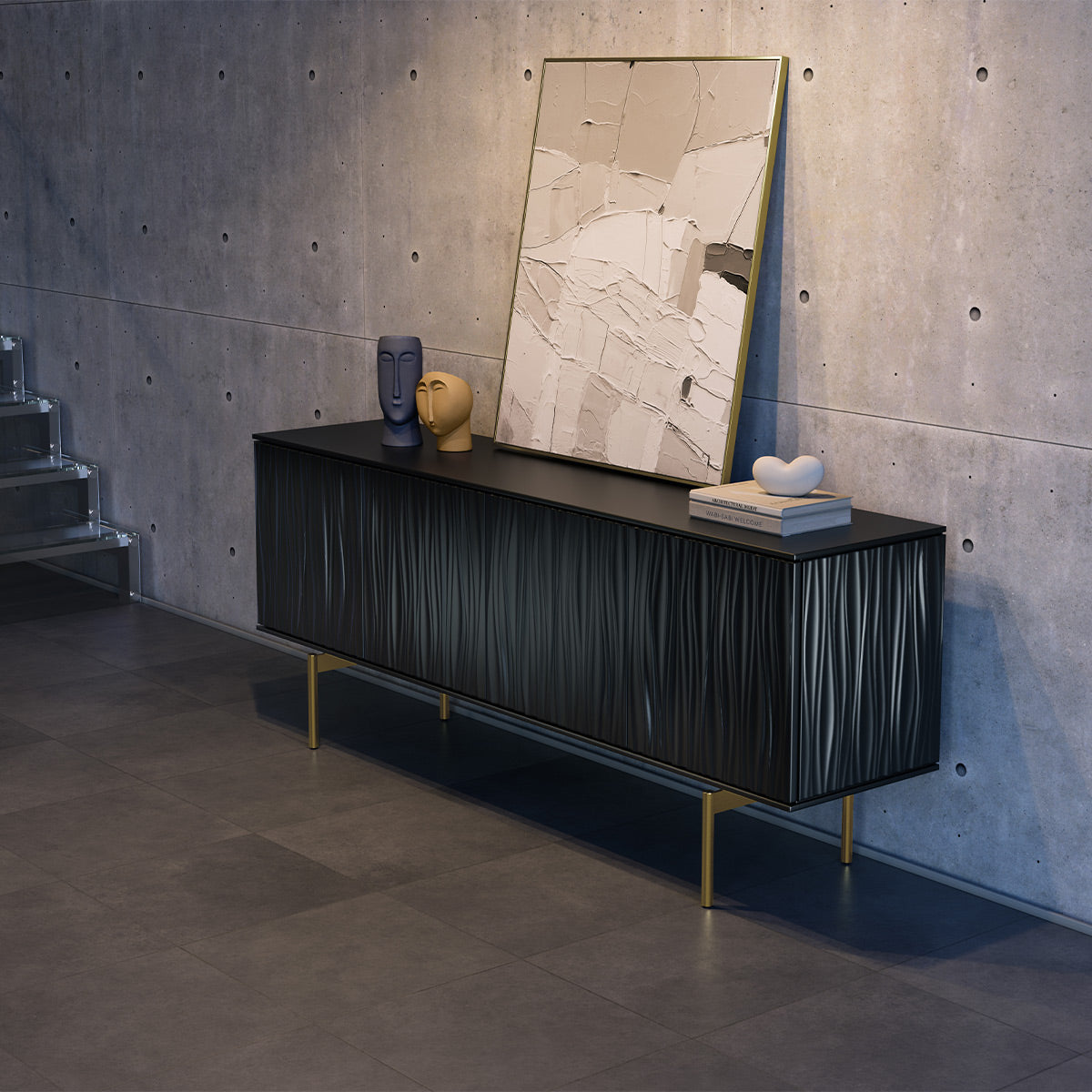 BDI Tanami 7109 4-Door Storage Credenza (Satin Black with Brass Base)