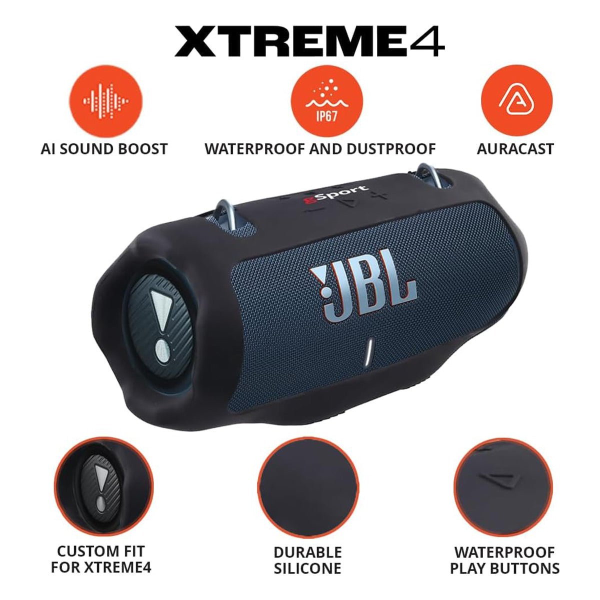 JBL Xtreme 4 Bluetooth Speaker with gSport Silicone Sleeve (Blue)