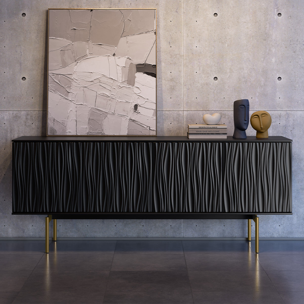 BDI Tanami 7109 4-Door Storage Credenza (Satin Black with Brass Base)
