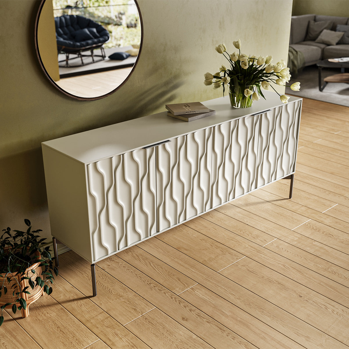 BDI Mesa 7639 4-Door Credenza (Stone with Carbon Base)