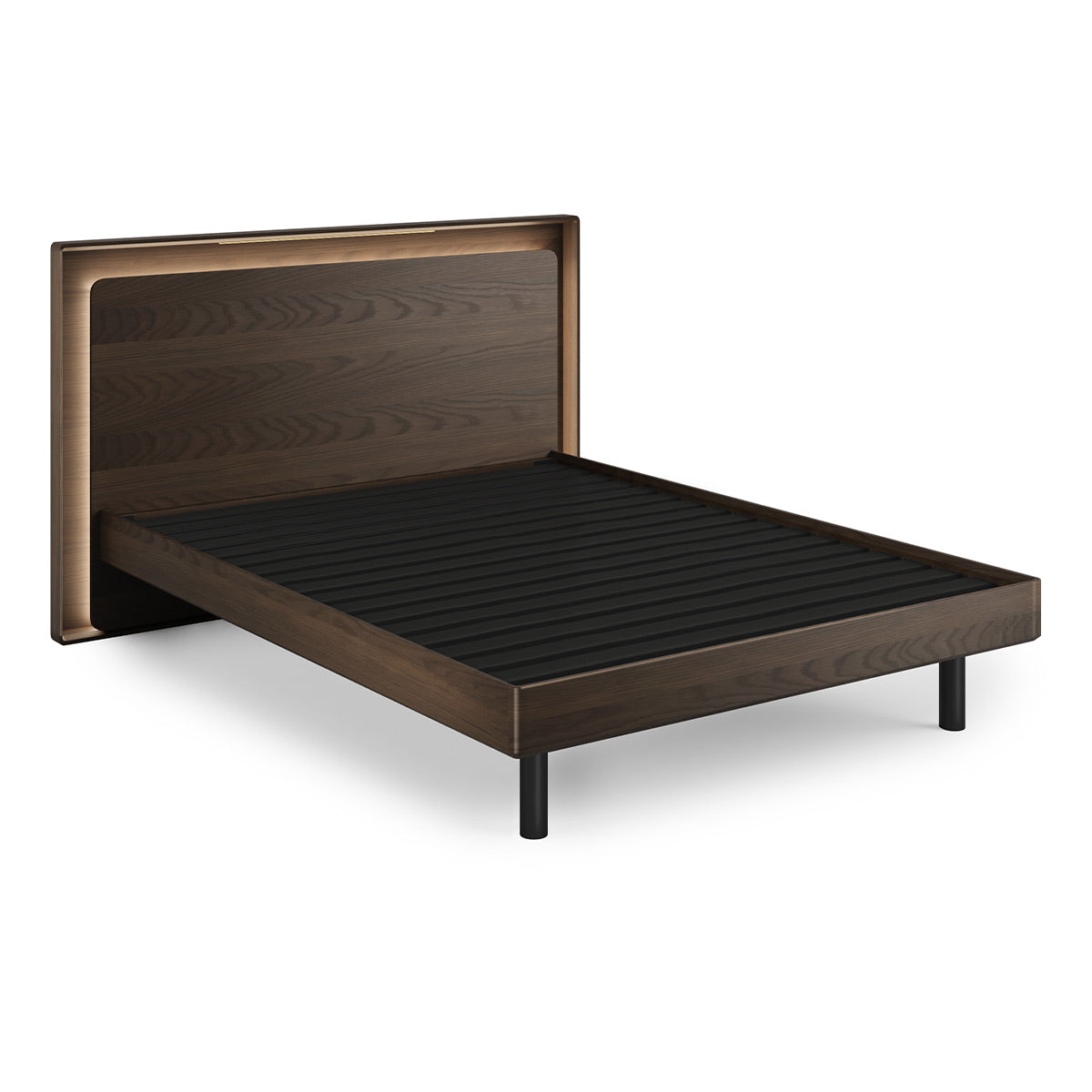 BDI Up-LINQ 9117 Queen Size Bed with Dual-Level Headboard, Dimmable Accent Lighting, and Integrated Power Stations (Toasted Oak)