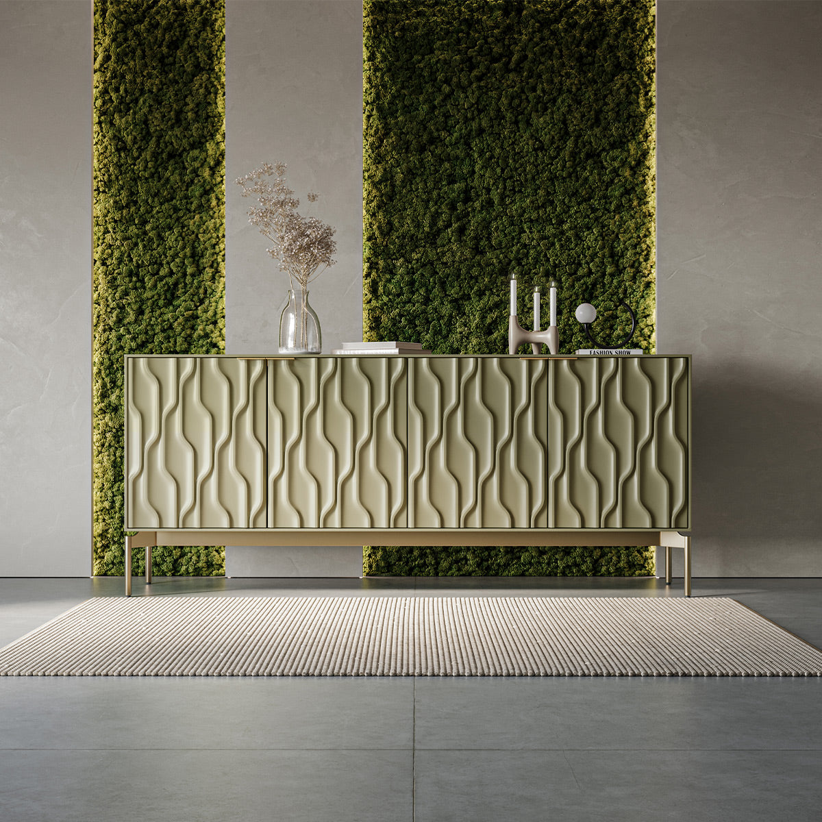 BDI Mesa 7639 4-Door Credenza (Moss with Brass Base)