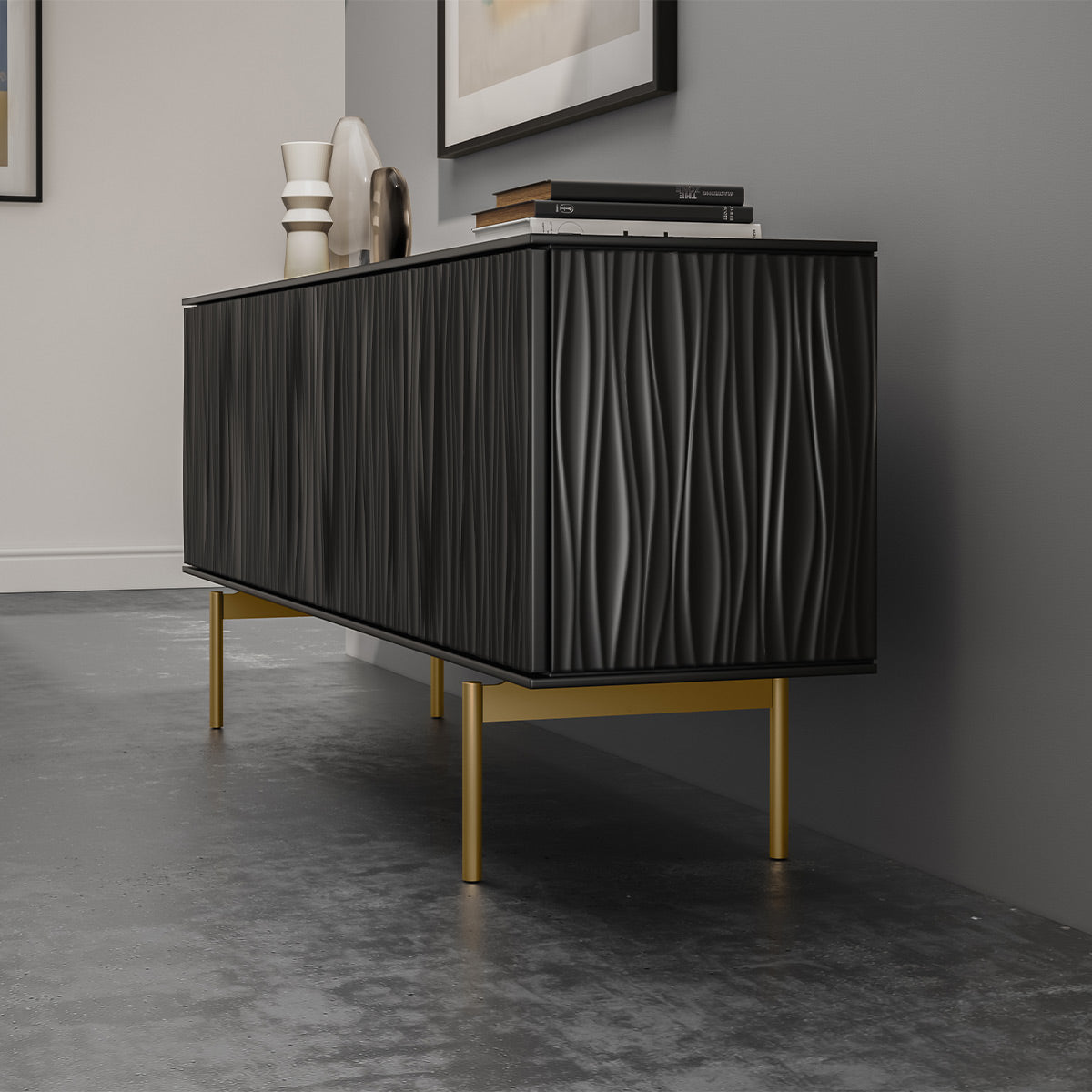 BDI Tanami 7109 4-Door Storage Credenza (Satin Black with Brass Base)