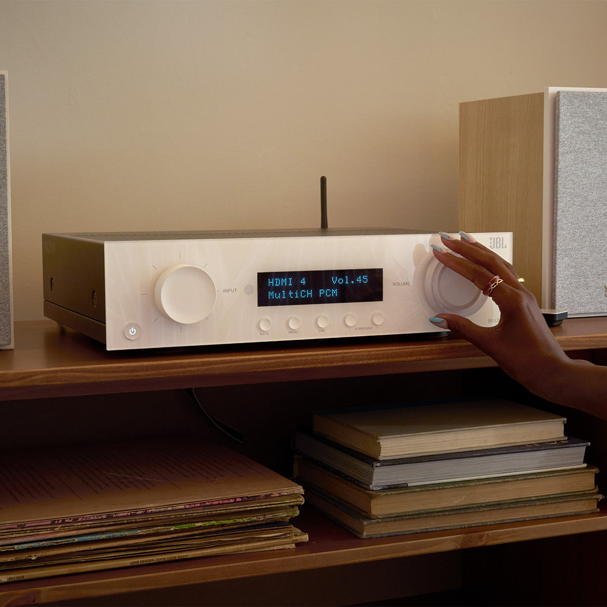 JBL Stage 2.1 Home Theater System with 10 in Sub and 60 Watts/Channel Receiver (White)