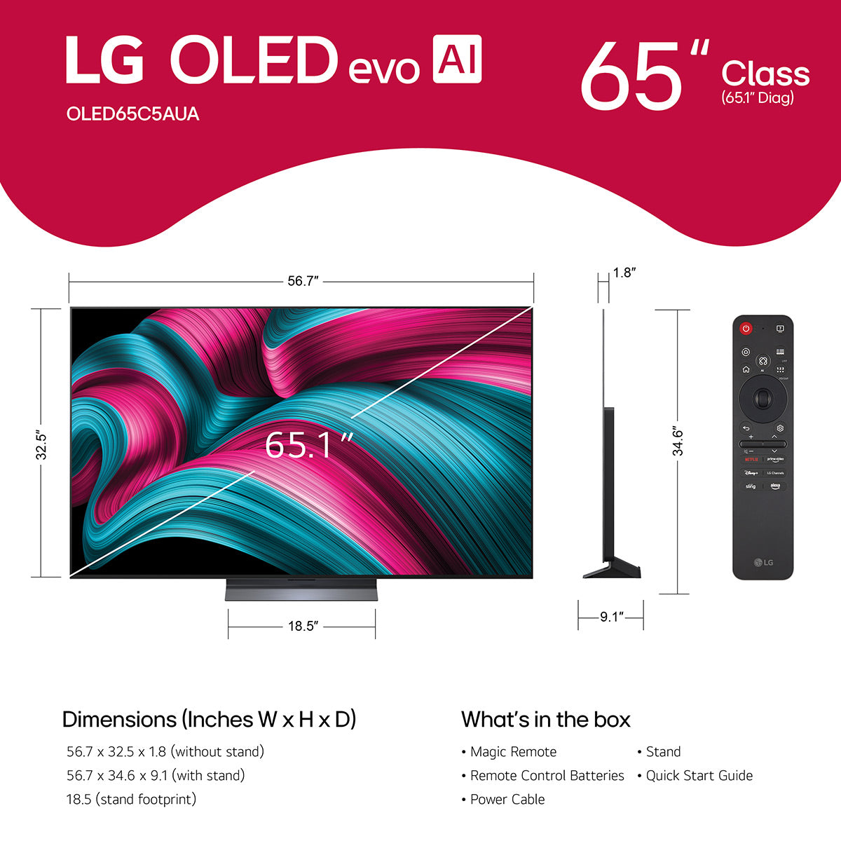 LG OLED65C5PUA 65" 4K UHD OLED evo C5 Smart TV with AudioQuest Sky 3m HDMI Cable