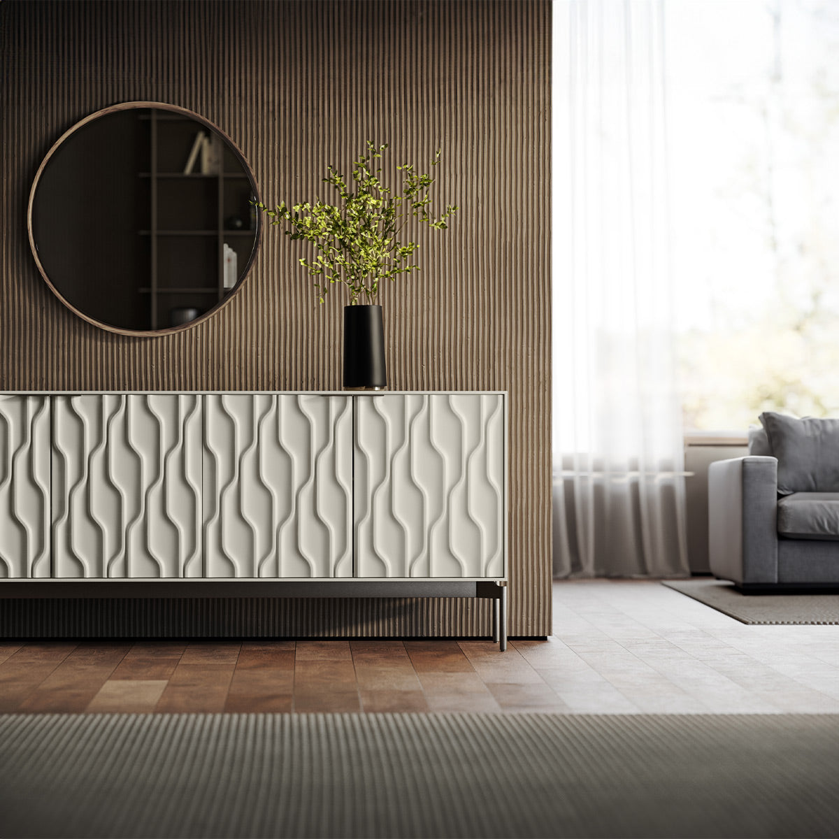 BDI Mesa 7639 4-Door Credenza (Stone with Carbon Base)