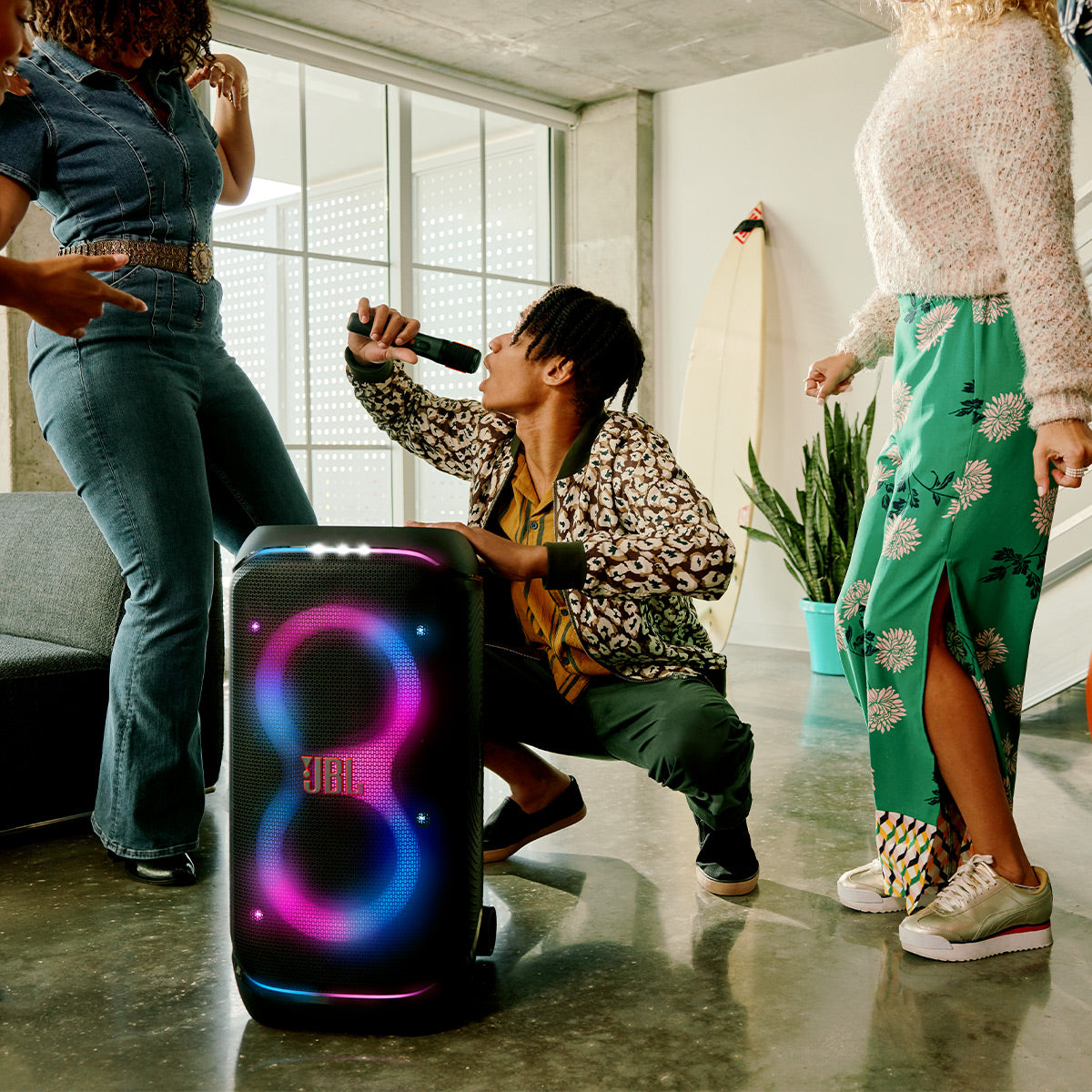 JBL PartyBox Stage 320 Portable Party Speaker Bundle with Wireless Microphone System (Black)