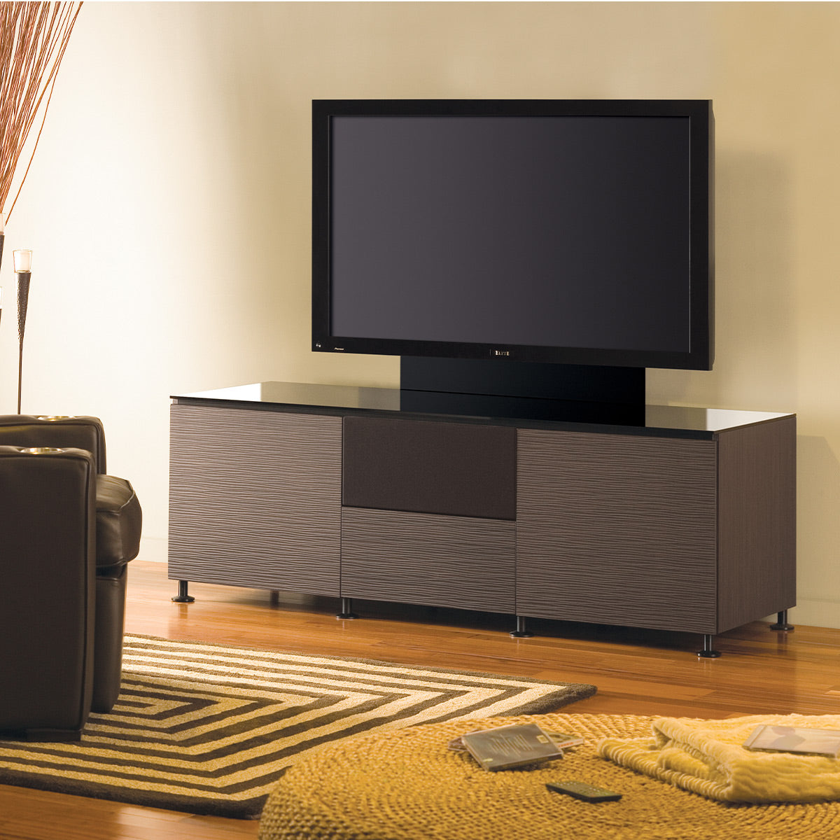 Salamander Chameleon Collection Berlin 237 Triple AV Cabinet (Textured Wenge with Black Glass Top)