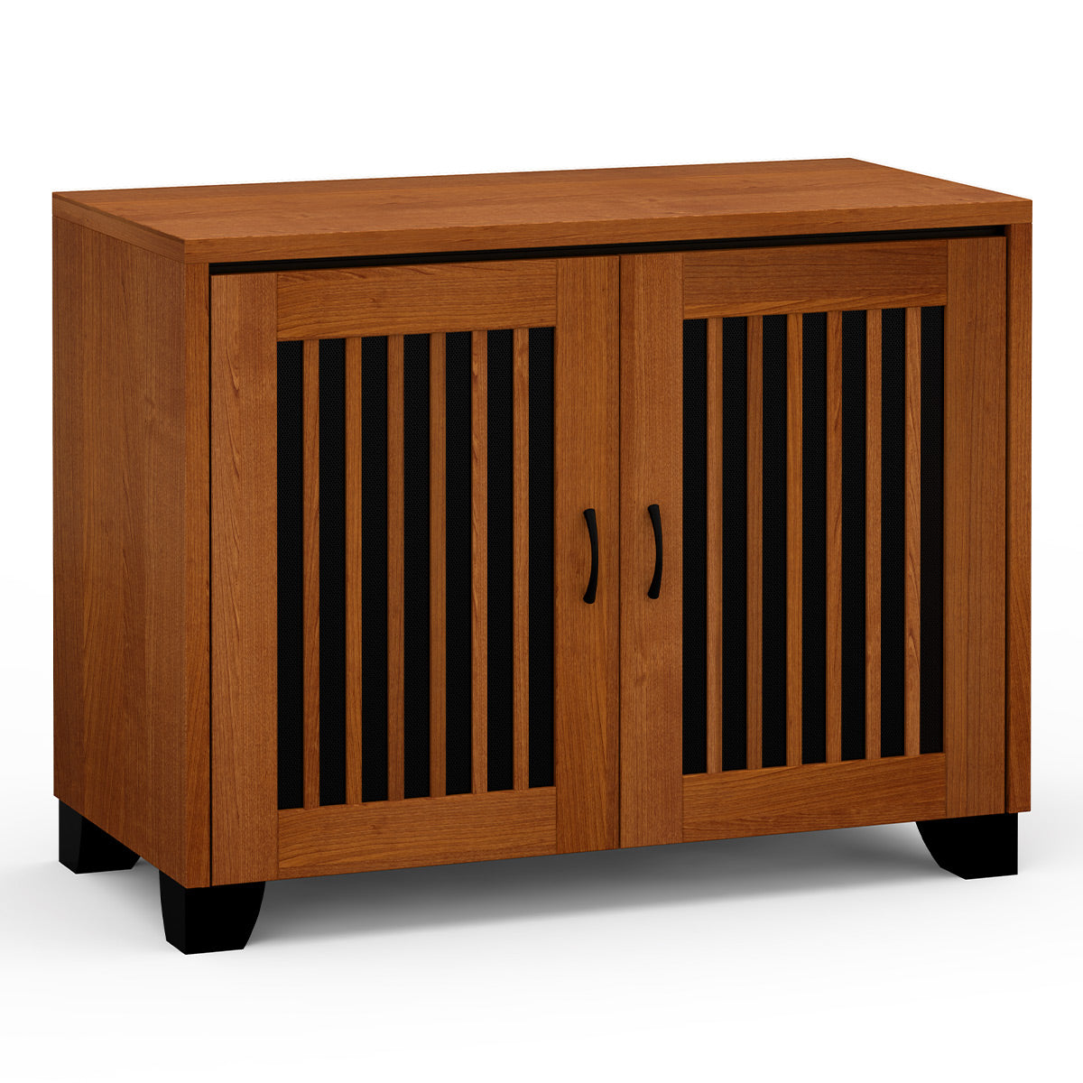 Salamander Chameleon Collection Sonoma 323 Twin AV Cabinet (American Cherry Vertical Pattern with Perforated Black Steel Inserts)