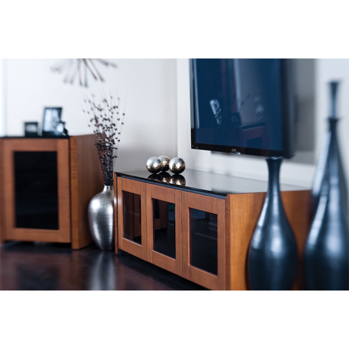 Salamander Chameleon Collection Corsica 237 Triple AV Cabinet (Thick Cherry with Black Glass Top)