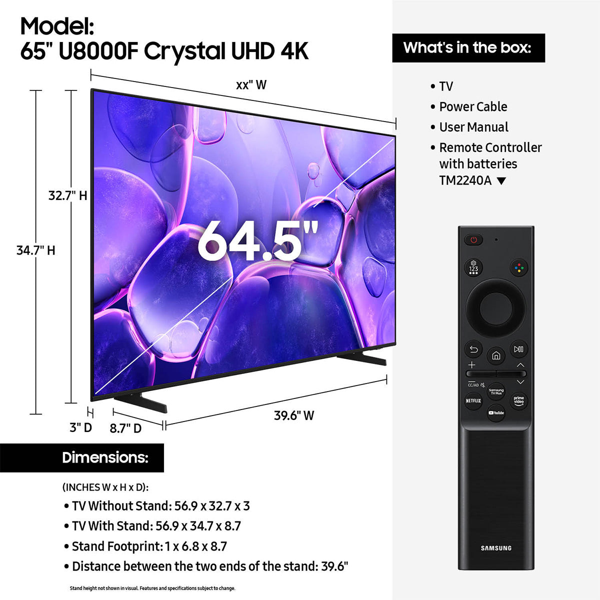 Samsung U8000F 65" 4K Crystal UHD Smart TV (2025)