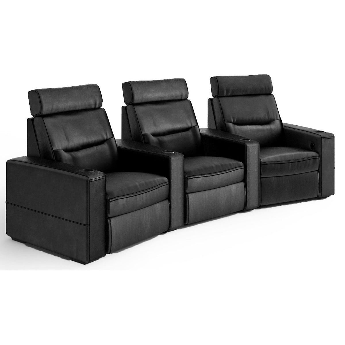 Salamander TC3 AV Basics 3-Seat Wedge Motorized Recliner Home Theater Seating (Black Bonded Leather)