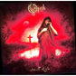 Red and black album cover art featuring a hooded figure standing near a cross under a moonlit sky