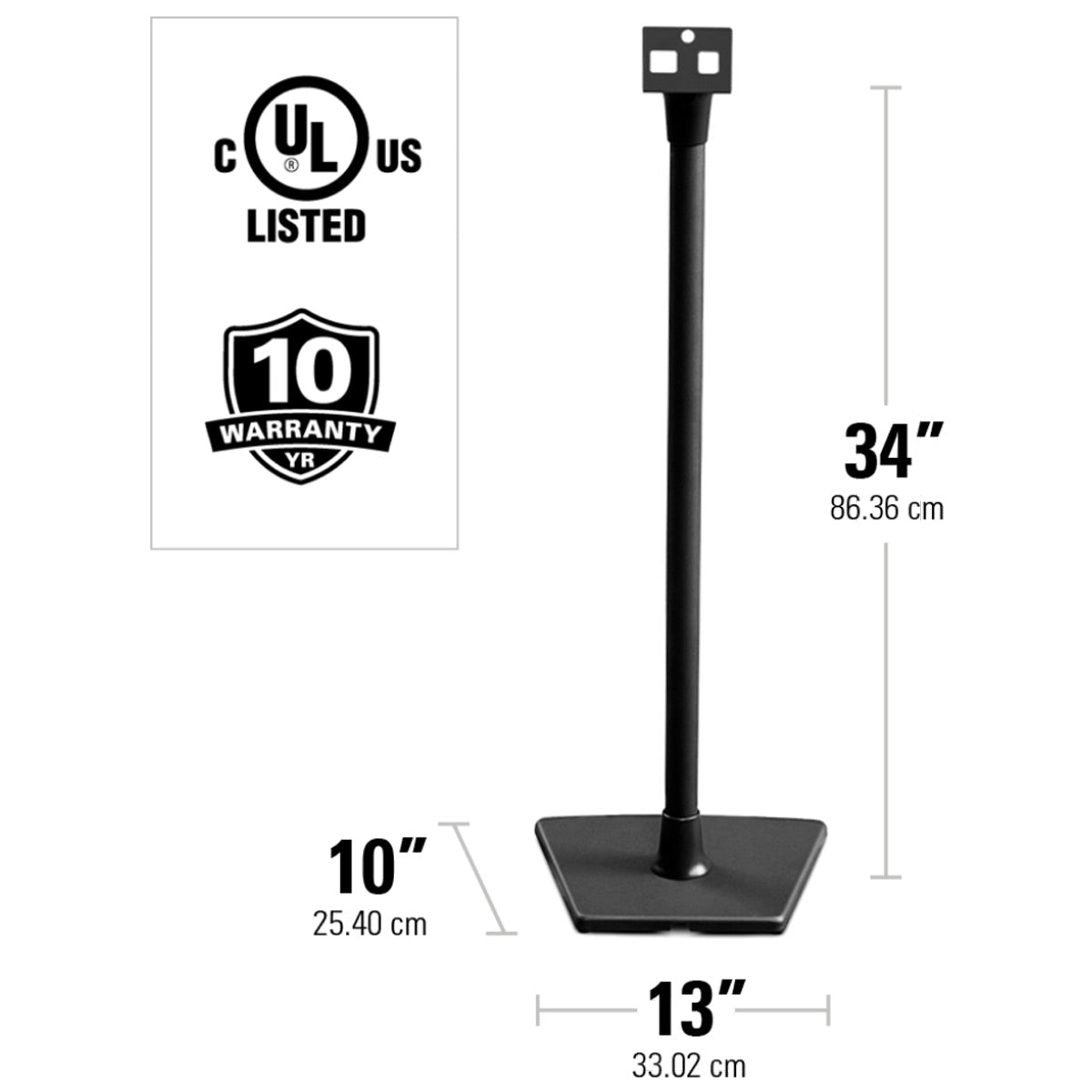Sanus Fixed-Height Wireless Speaker Stands for Sonos ONE, PLAY:1, and PLAY:3 - Pair (Black)