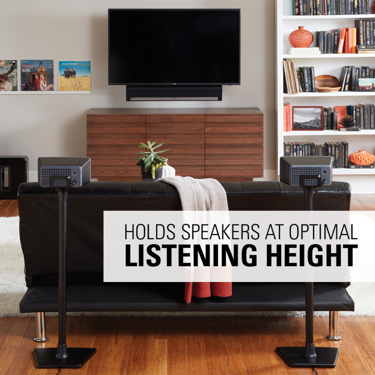 Sanus Fixed-Height Wireless Speaker Stands for Sonos ONE, PLAY:1, and PLAY:3 - Pair (Black)