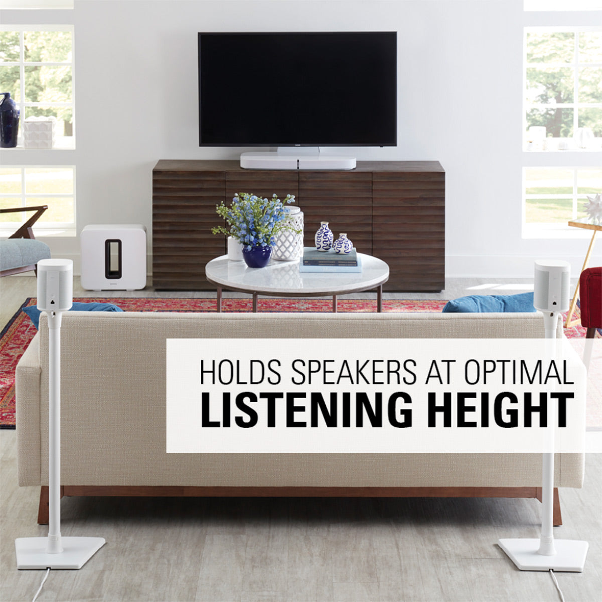 Sanus Wireless Speaker Stands for Sonos ONE, PLAY:1, and PLAY:3 - Pair (White)