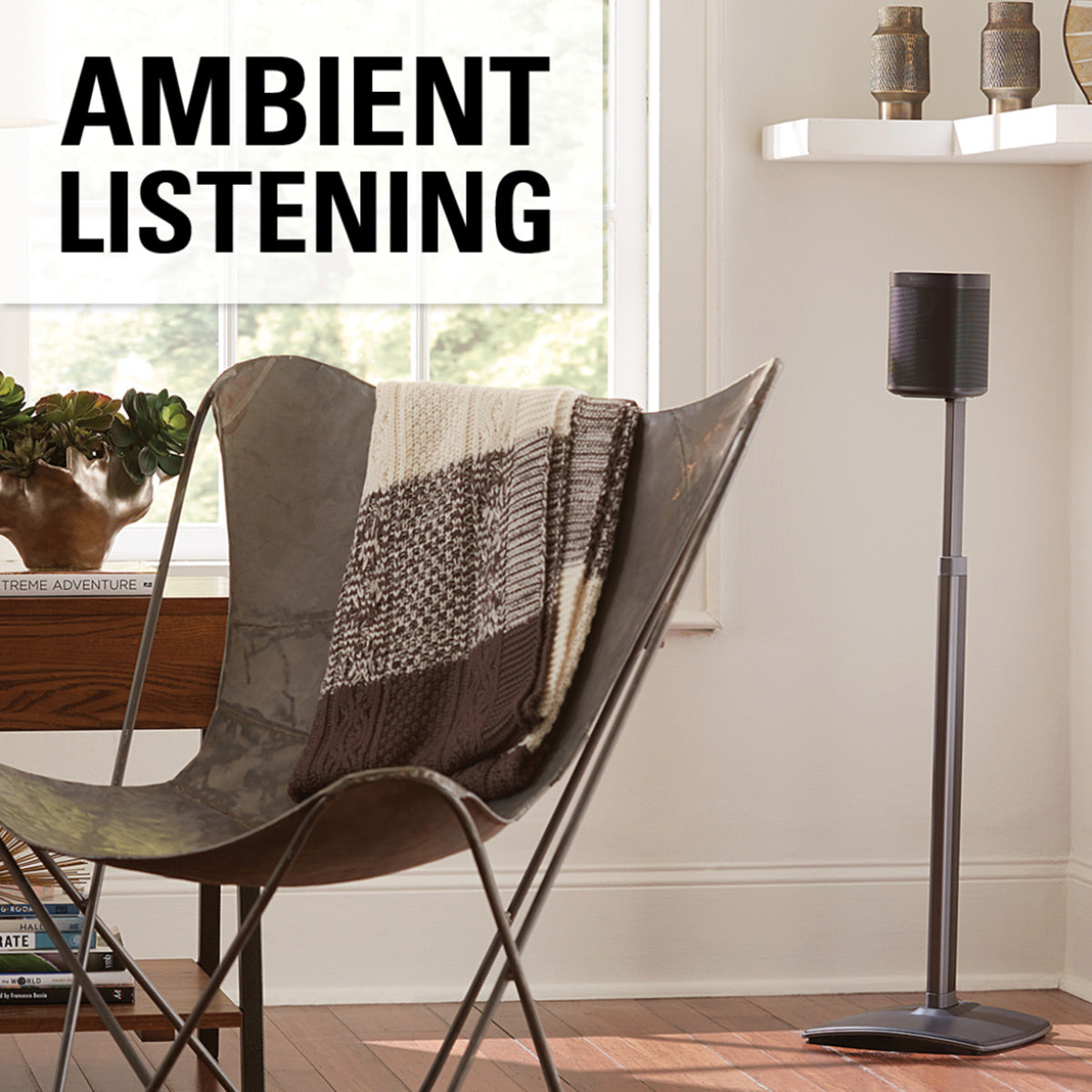 Sanus WSSA1 Adjustable Height Wireless Speaker Stand for Sonos ONE, PLAY:1, and PLAY:3 - Each (Black)