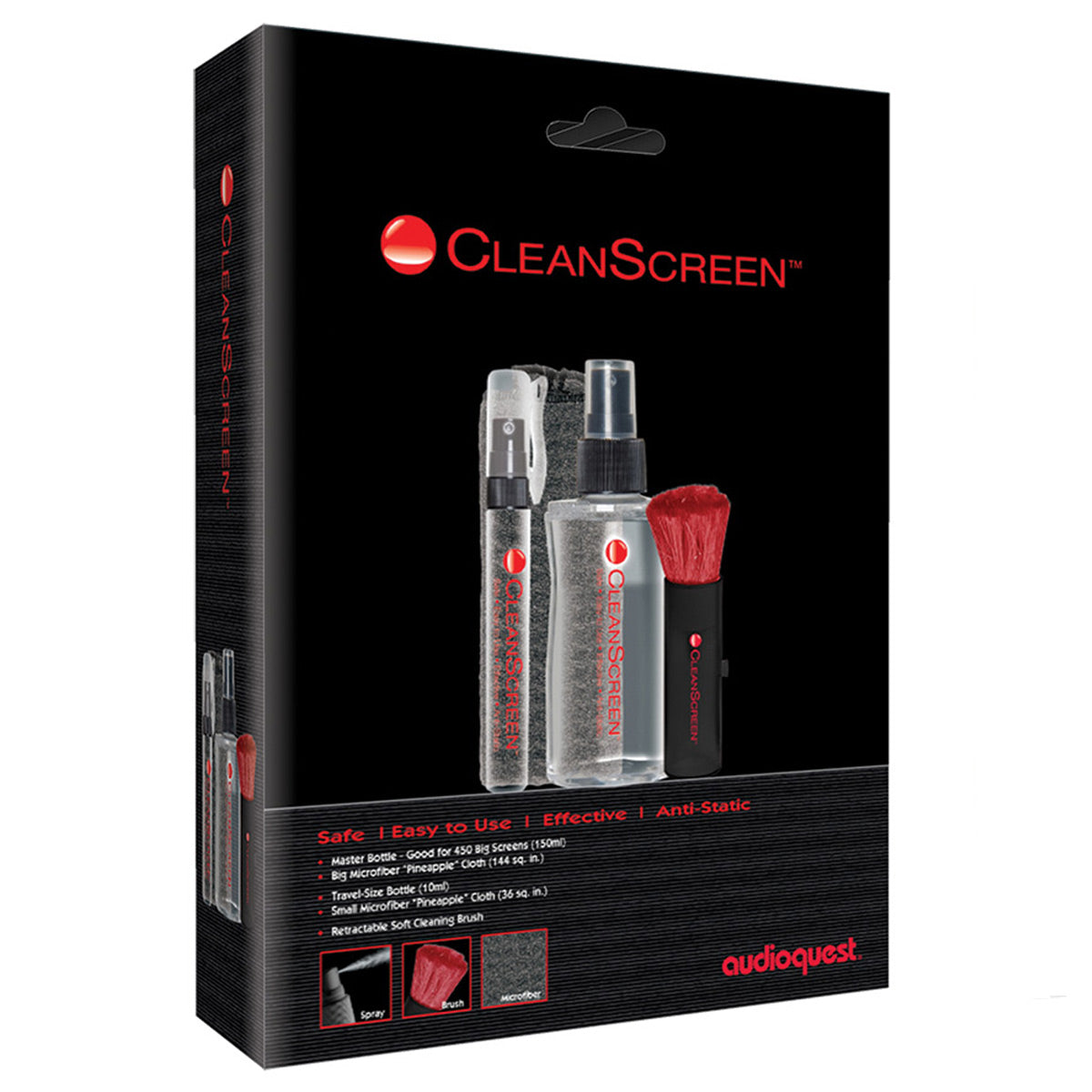 AudioQuest CleanScreen Kit with Cleaning Fluid, Microfiber Cloth, and Retractable Brush